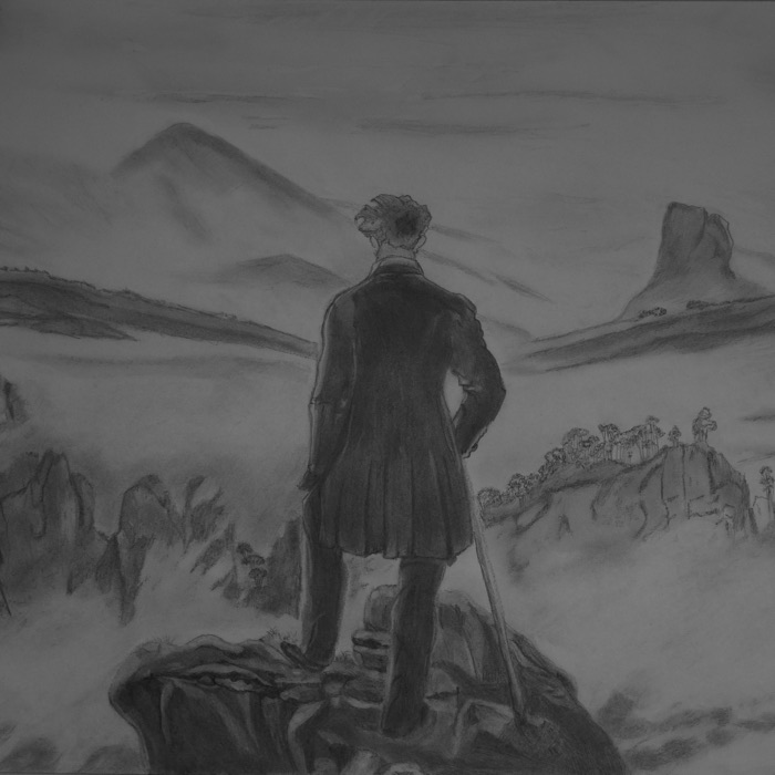 Der Wanderer über dem Nebelmeer, after Caspar David Friedrich
